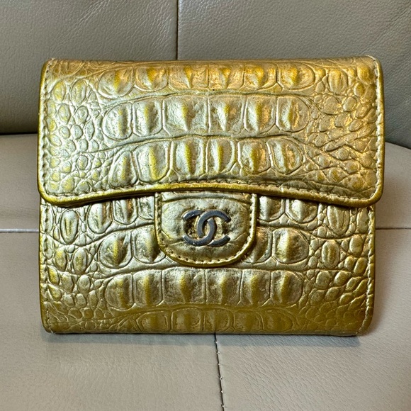 CHANEL Handbags - Sold x CHANEL Egypt collection Metallic Calfskin Crocodile Embossed Compact Flap